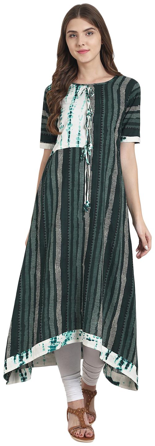 

Nayo Green Printed Half Sleeve Cotton A-Line Kurta