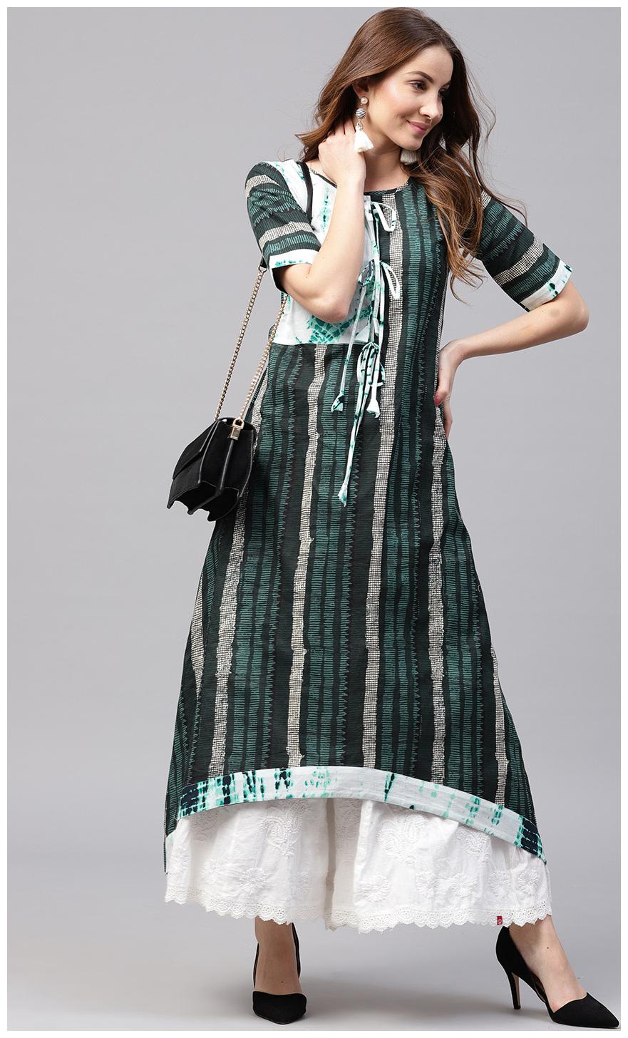

Nayo Green Printed Half Sleeve Cotton A-Line Kurta