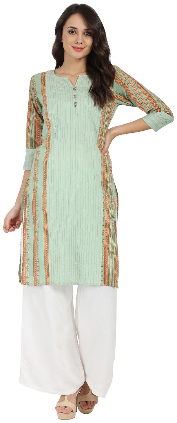 

Nayo Women Green Printed Straight Kurta