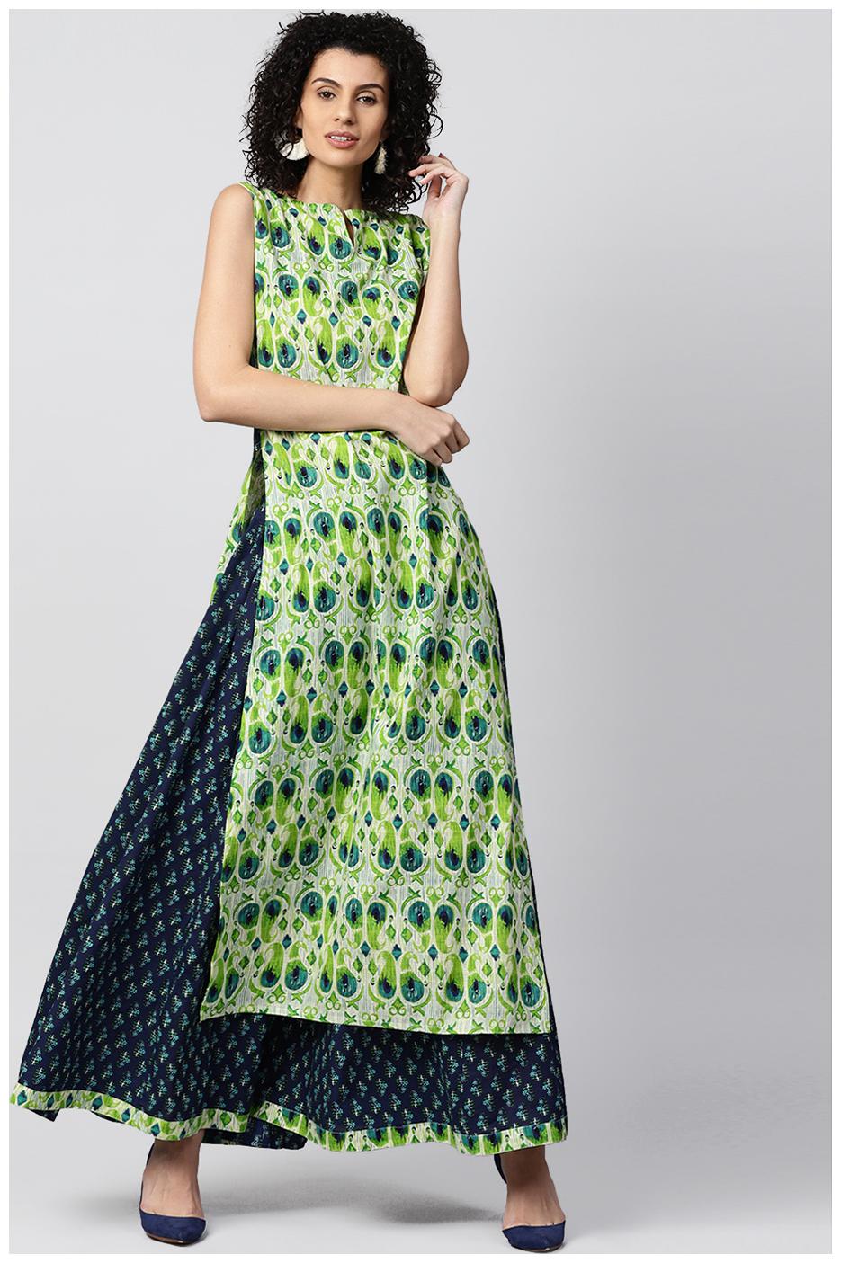 

Nayo Women Blue Printed Straight Kurta