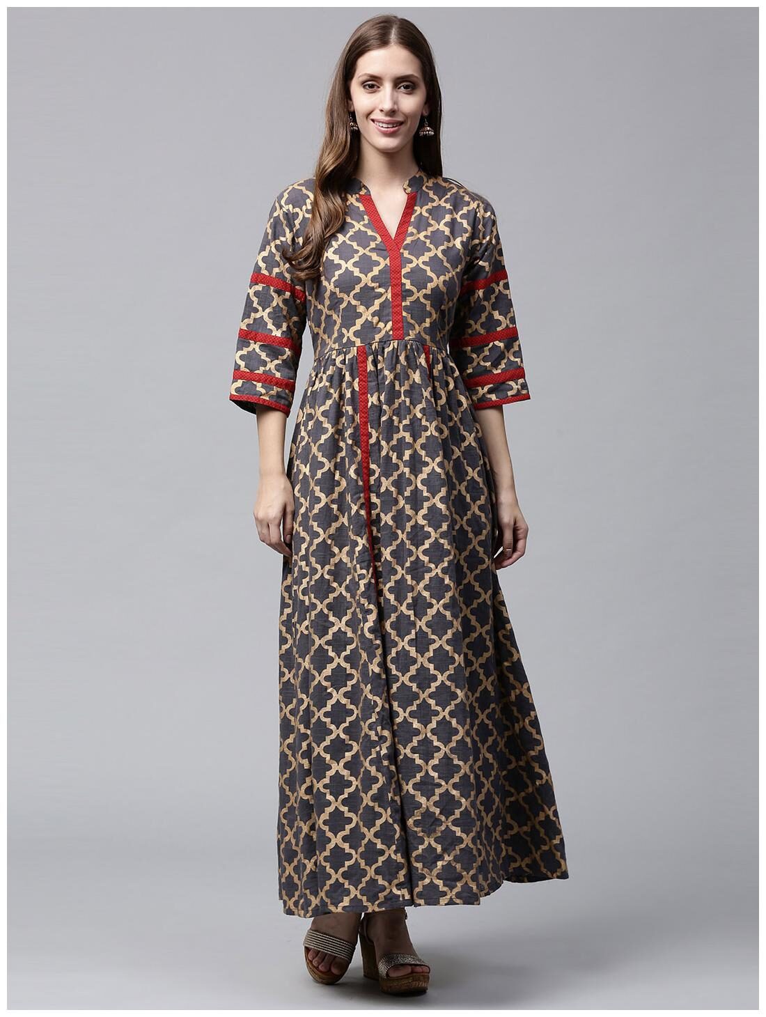 

Nayo Women Grey Printed Anarkali Kurta