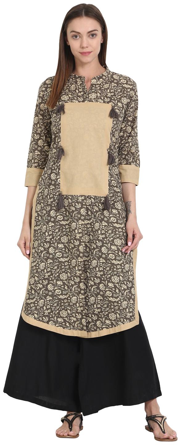 

Nayo Women Grey Printed Straight Kurta