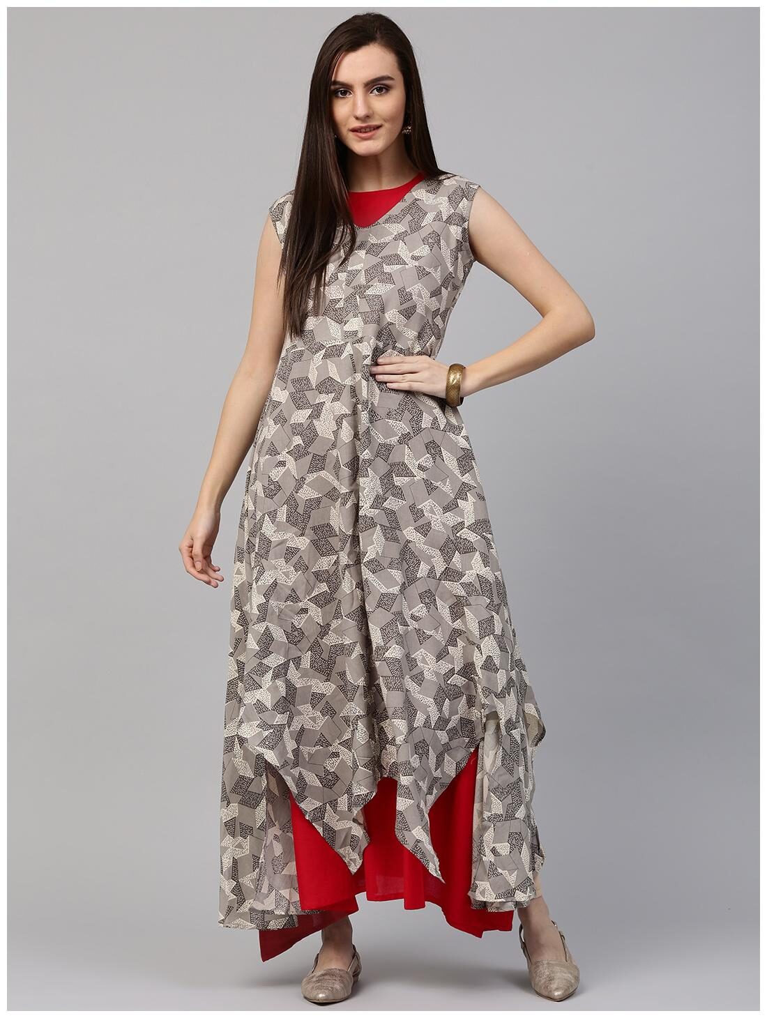 

Nayo Women Grey Printed Assymetrical Kurta
