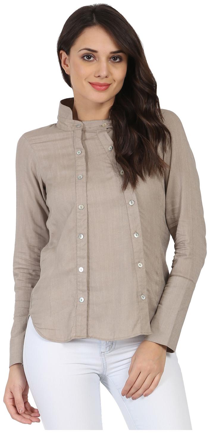 

Nayo Light Grey Full Sleeve Rayon Slub Short Kurti