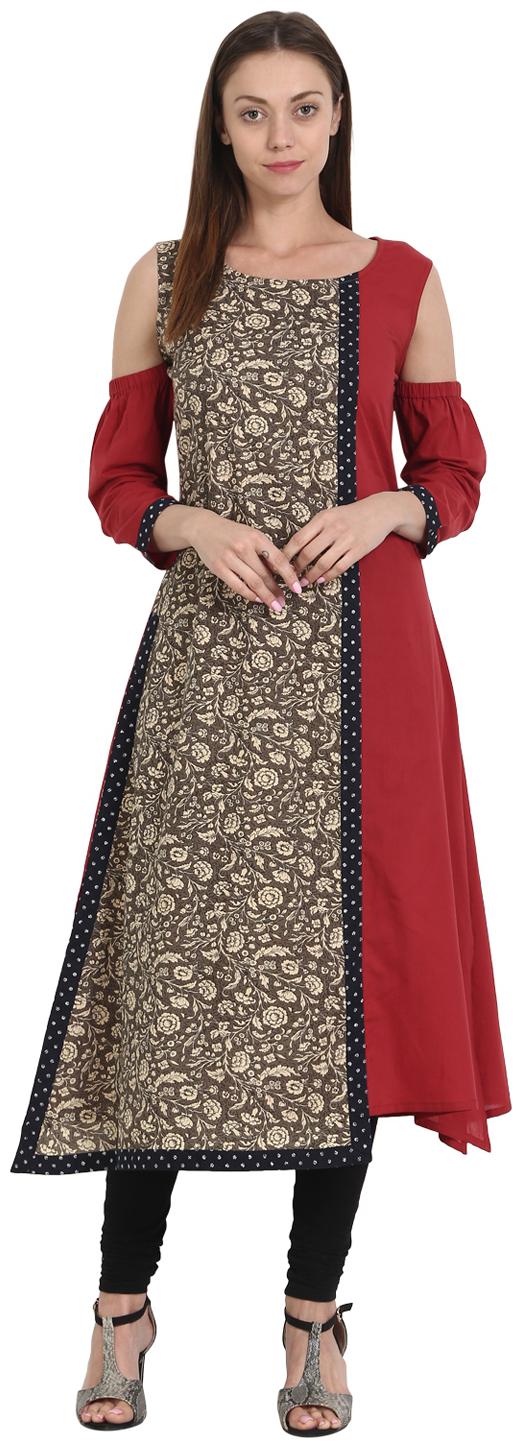 

Nayo Women Maroon Printed Straight Kurta