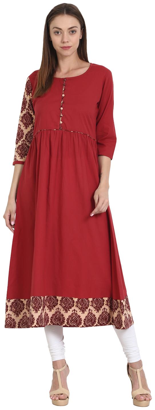 

Nayo Maroon 3 4 Sleeve Cotton Anarkali Kurta
