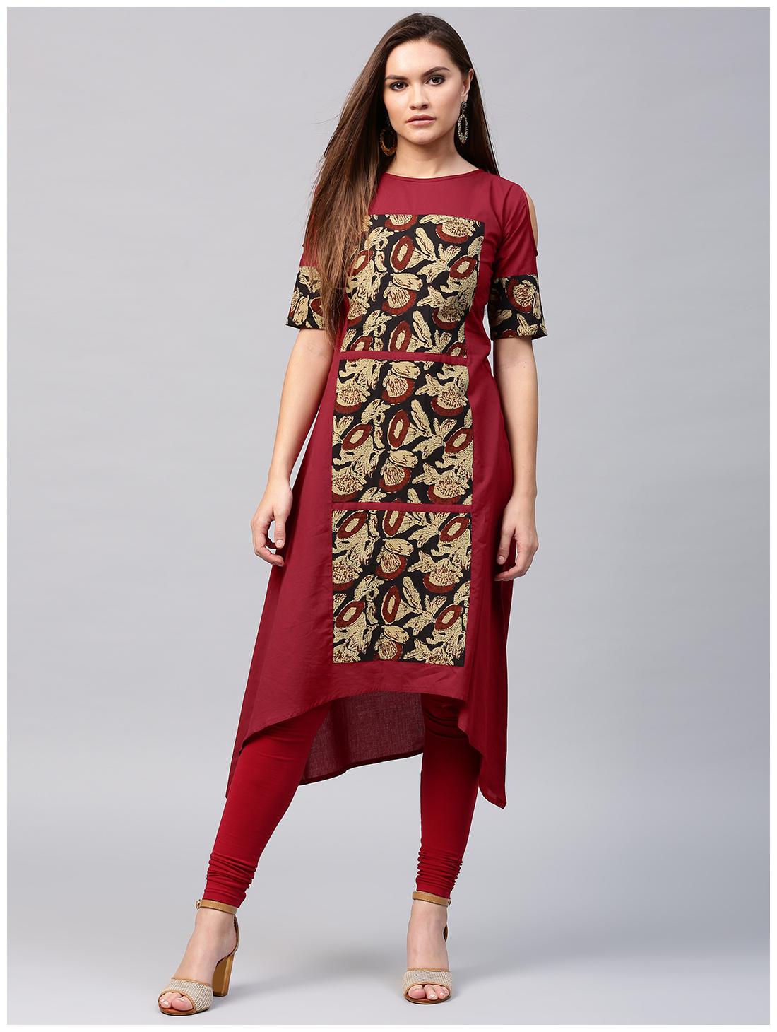 

Nayo Women Maroon Printed Straight Kurta