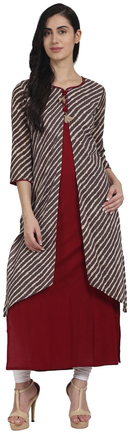

Nayo Women Maroon Printed Layered Kurta