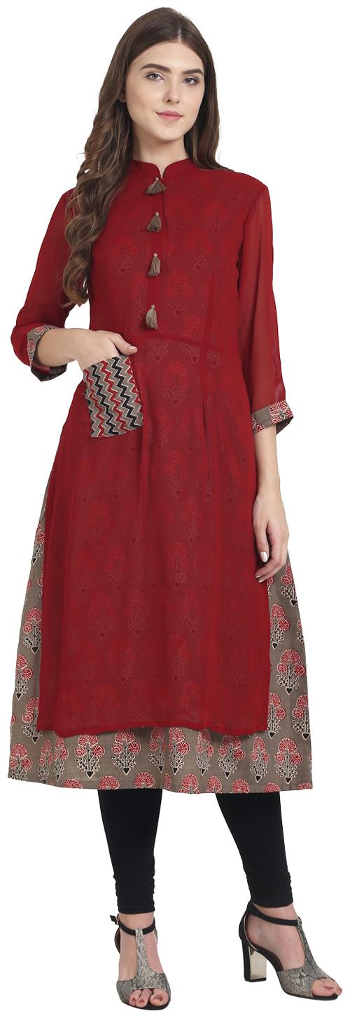 

Nayo Women Maroon Printed Layered Kurta