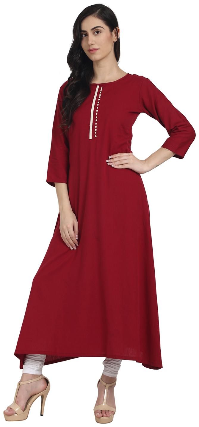 

Nayo Maroon 3 4Th Sleeve Cotton A-Line Kurta