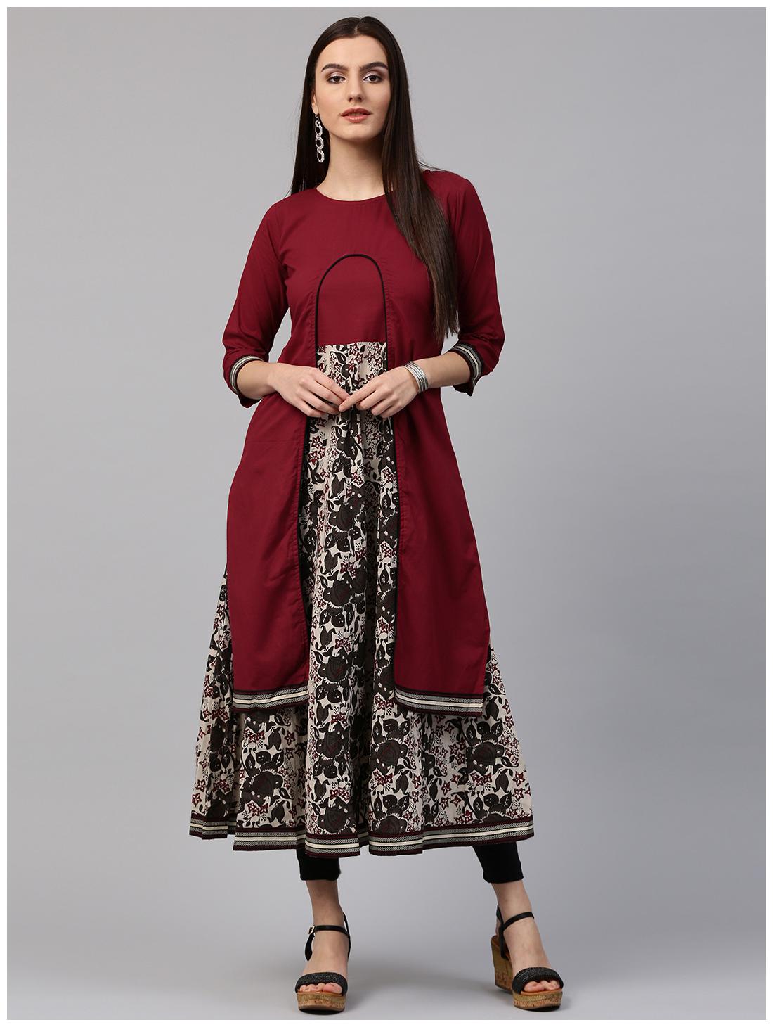

Nayo Women Maroon Printed Layered Kurta