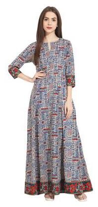 

Nayo Multi Printed 3 4Th Sleeve Ankle Length Cotton Kurta