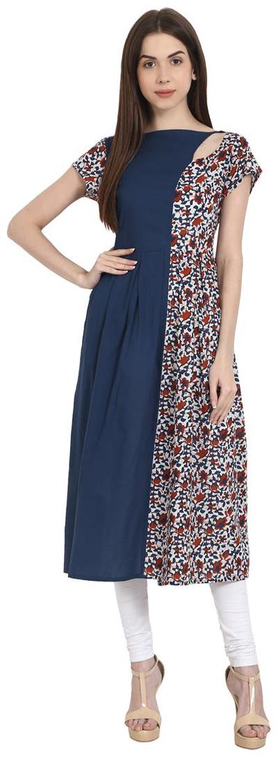 

Nayo Multi Printed Cap Sleeve Cotton A-Line Kurta