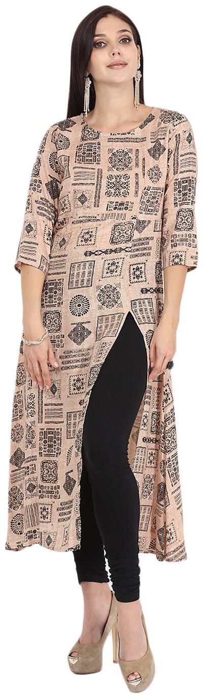 

Nayo Multi Print 3 4Th Sleeve Rayon A-Line Kurta With Front Open