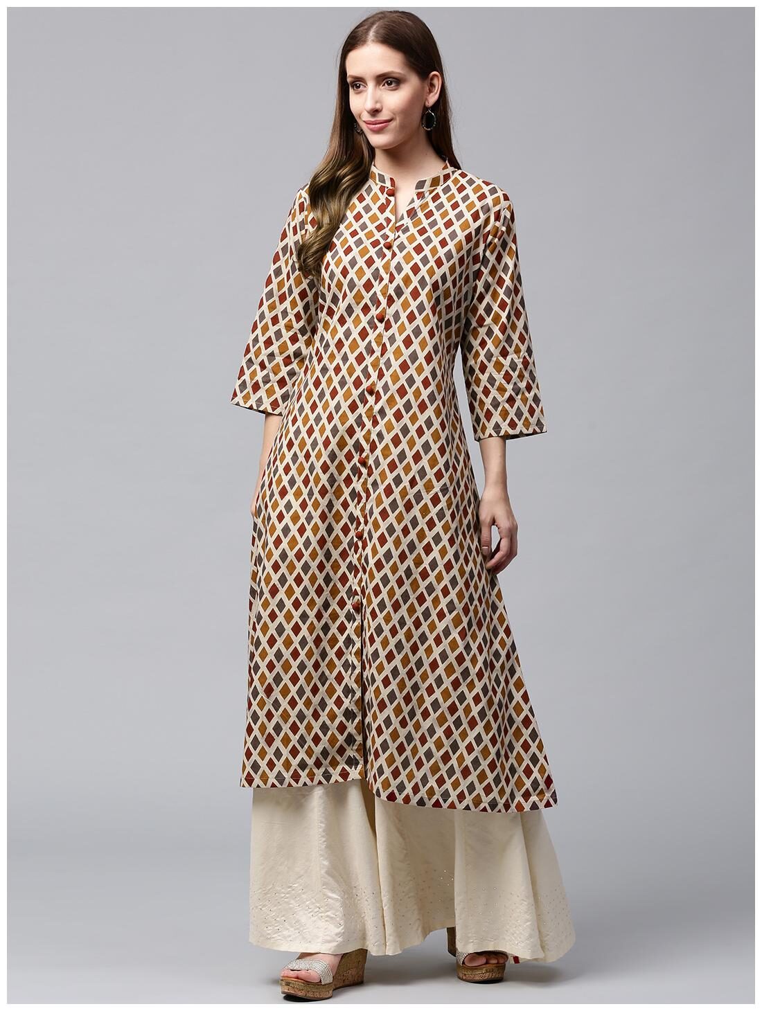 

Nayo Multi Printed 3 4th Sleeve Cotton A-Line Kurta