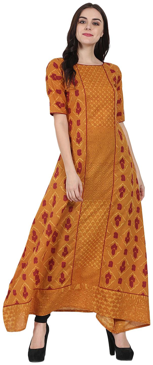 

Nayo Mustard Printed Half Sleeve Floor Length A-Line Kurta
