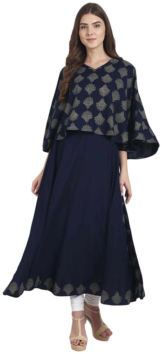 

Nayo Women Blue Printed Layered Kurta