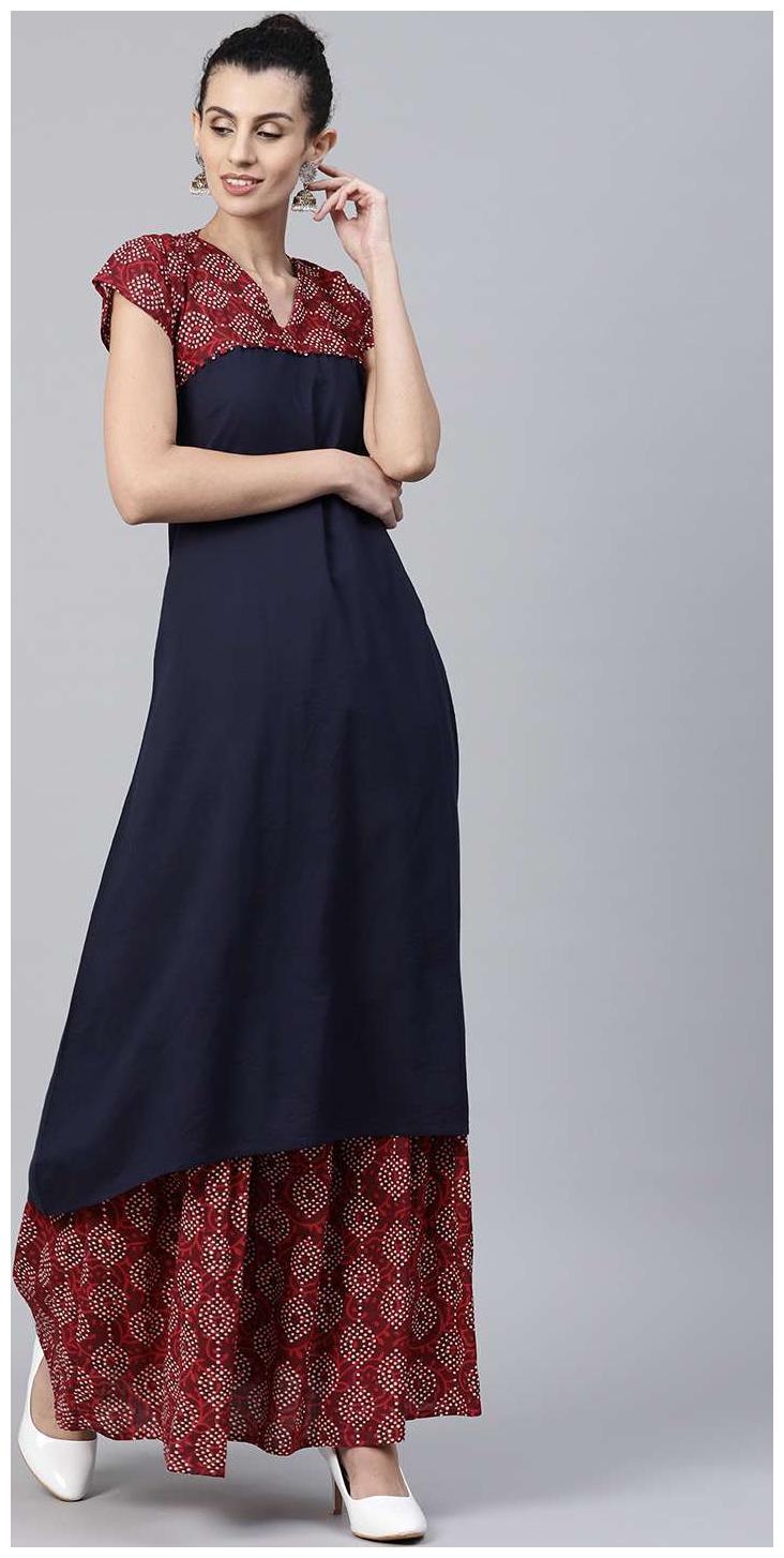 

Nayo Women Blue Printed Layered Kurta