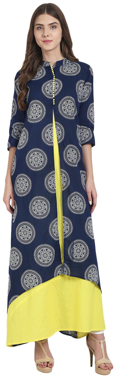 

Nayo Women Blue Printed Layered Kurta