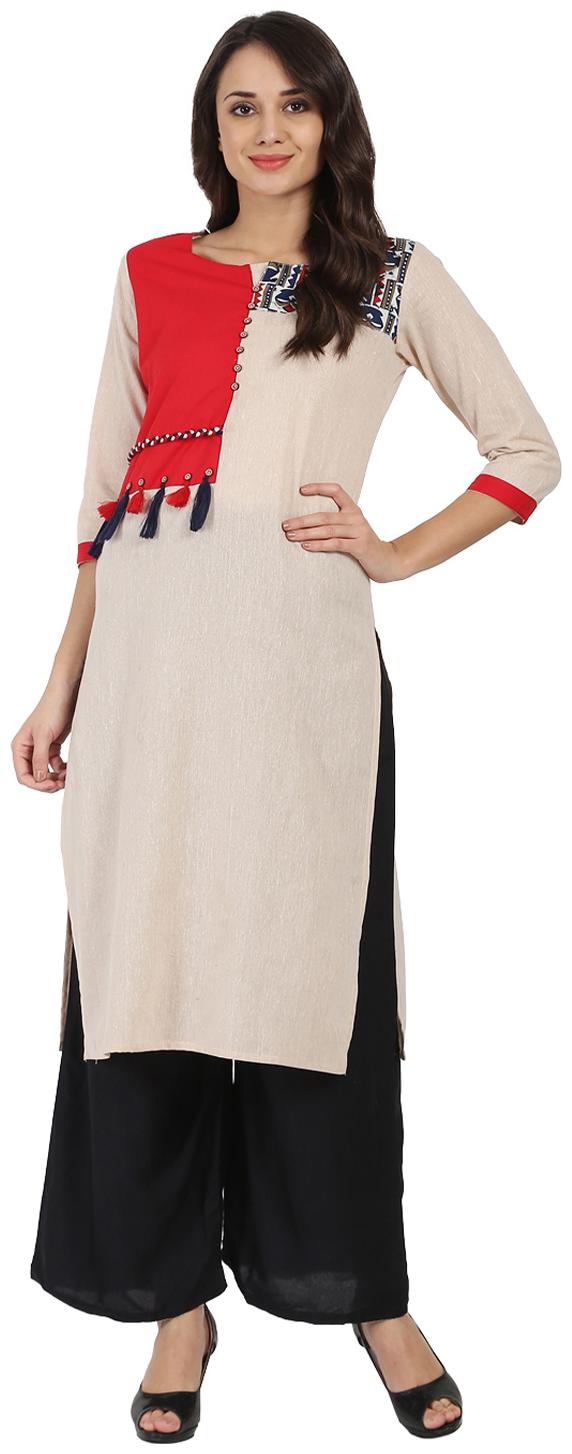 

Nayo Women Beige Solid Straight Kurta
