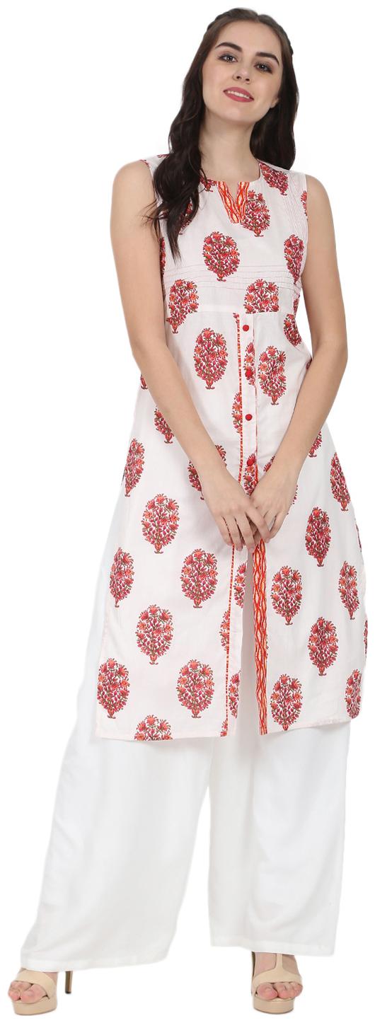 

Nayo Women White Printed Straight Kurta