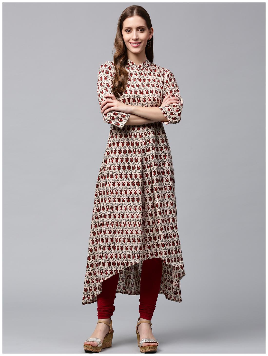 

Nayo Women Maroon Printed Assymetrical Kurta