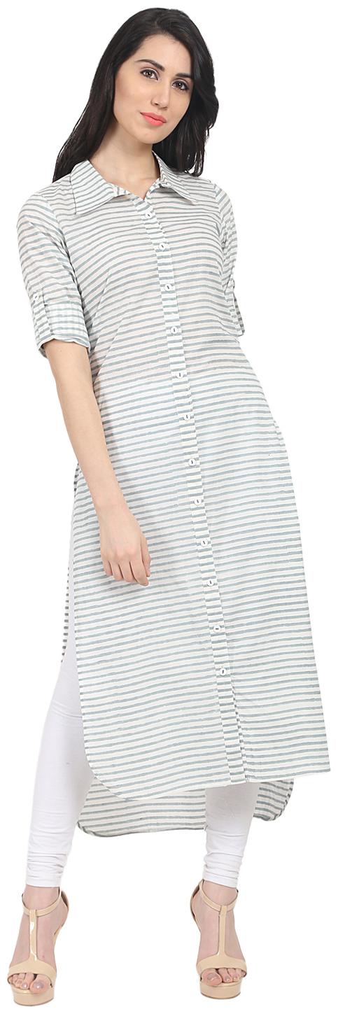 

Nayo Women White Striped Straight Kurta