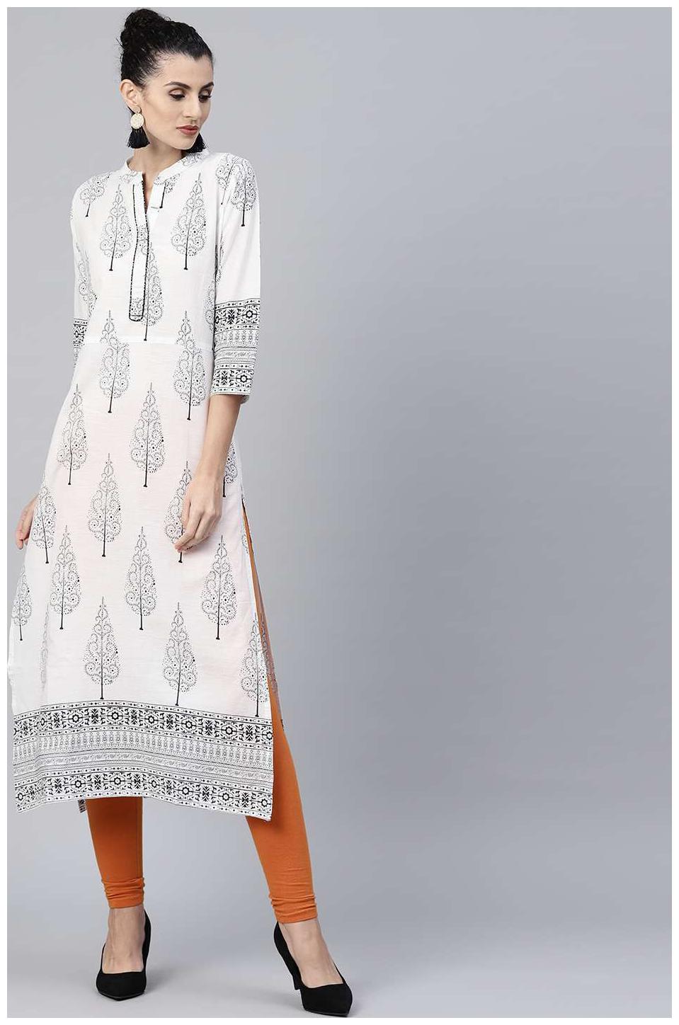 

Nayo Women White Printed Straight Kurta