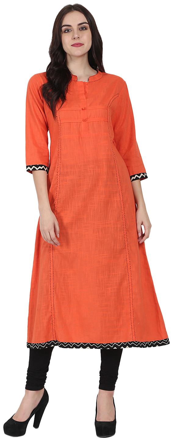 

Nayo Orange 3 4th Sleeve Cotton Slub A-Line Kurta