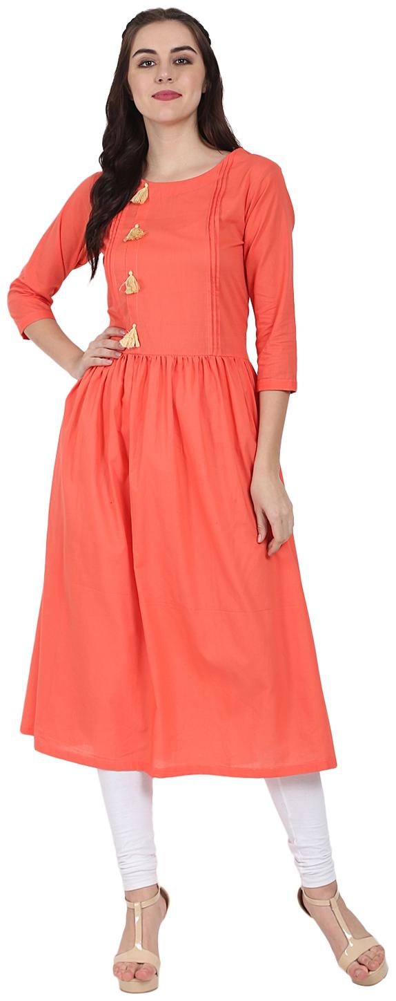 

Nayo Peach 3 4th Sleeve Cotton A-Line Kurta