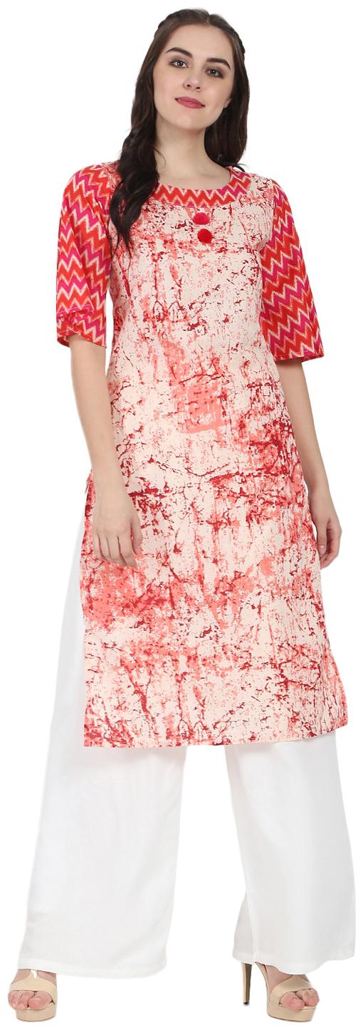 

Nayo Women Pink Printed Straight Kurta