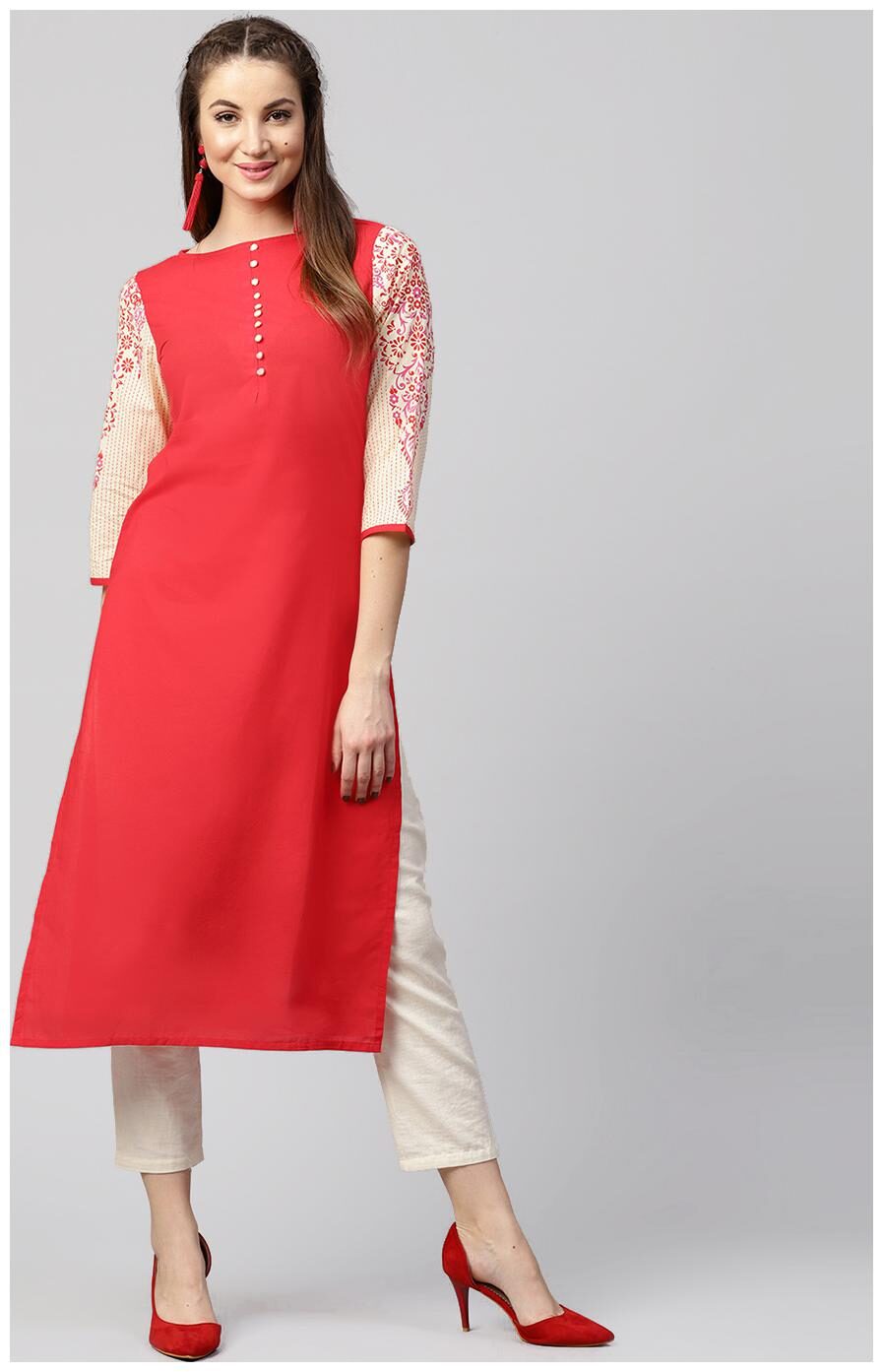 

Nayo Women Pink Printed Straight Kurta