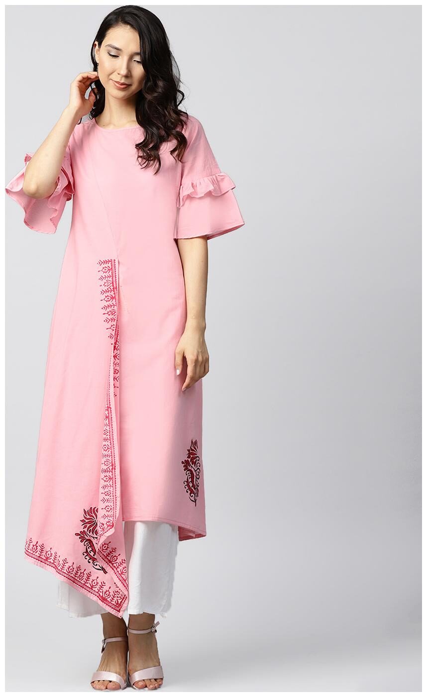 

Nayo Women Pink Printed Assymetrical Kurta