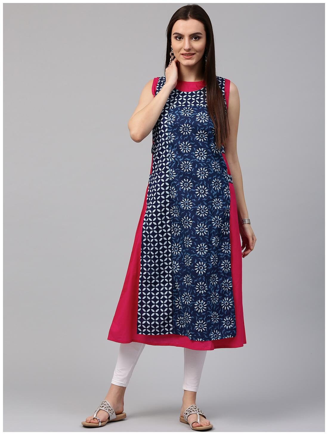 

Nayo Women Blue Printed Layered Kurta