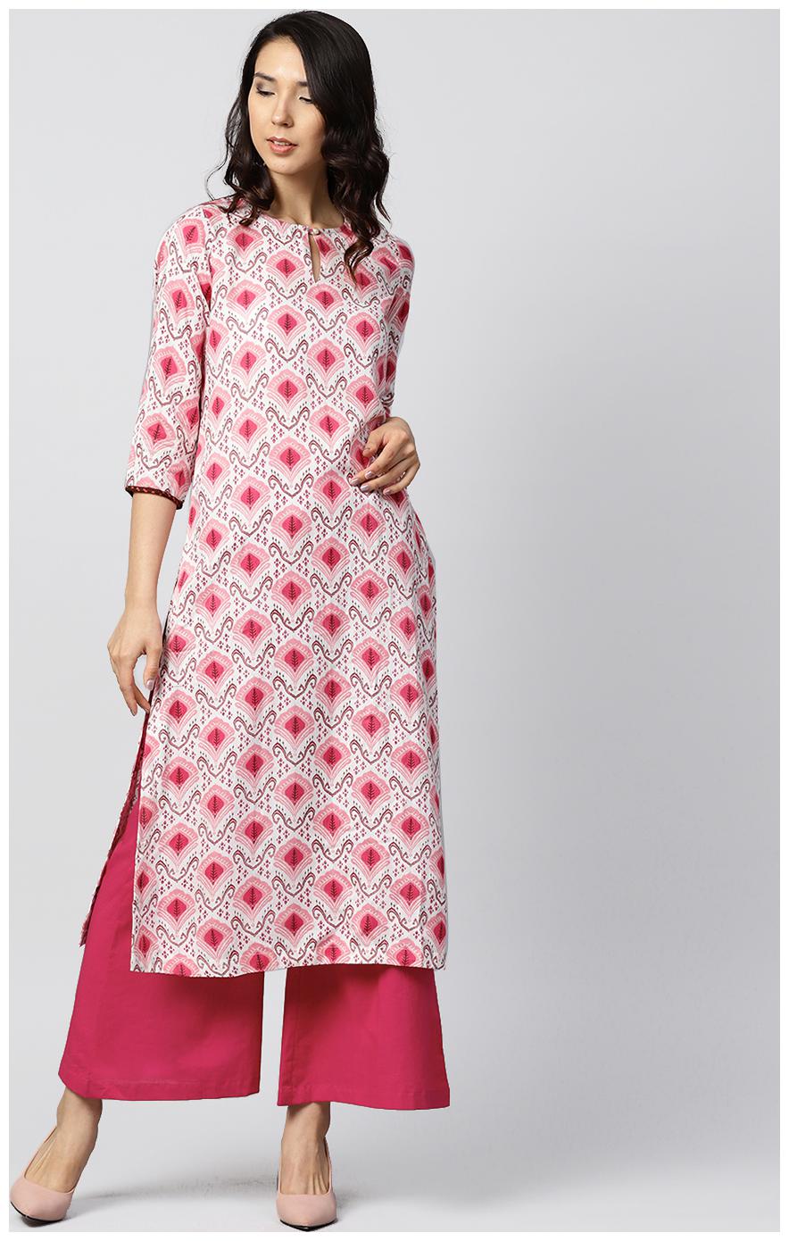 

Nayo Women Pink Printed Straight Kurta