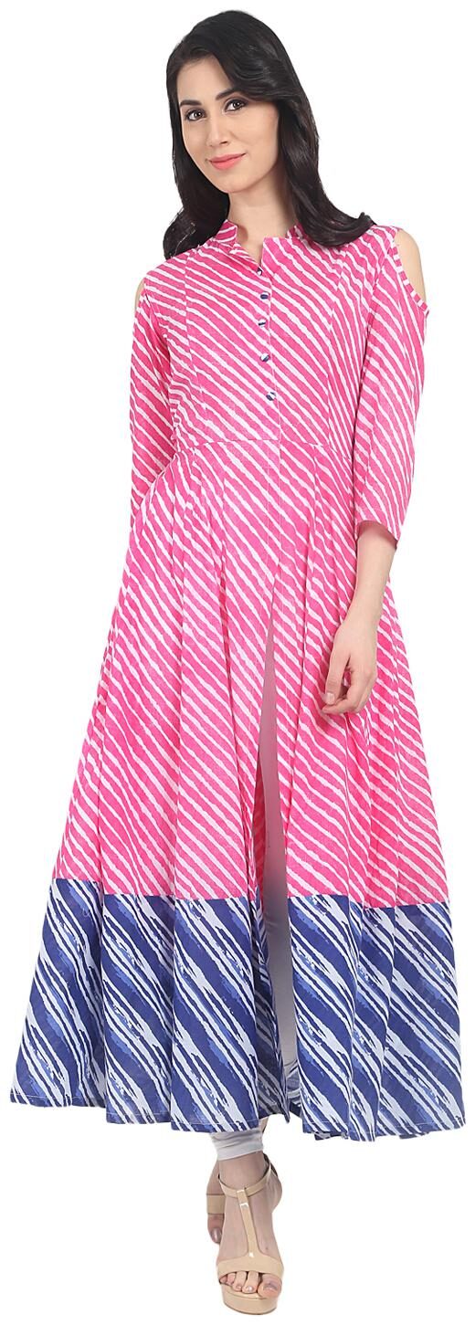 

Nayo Women Pink Striped Anarkali Kurta