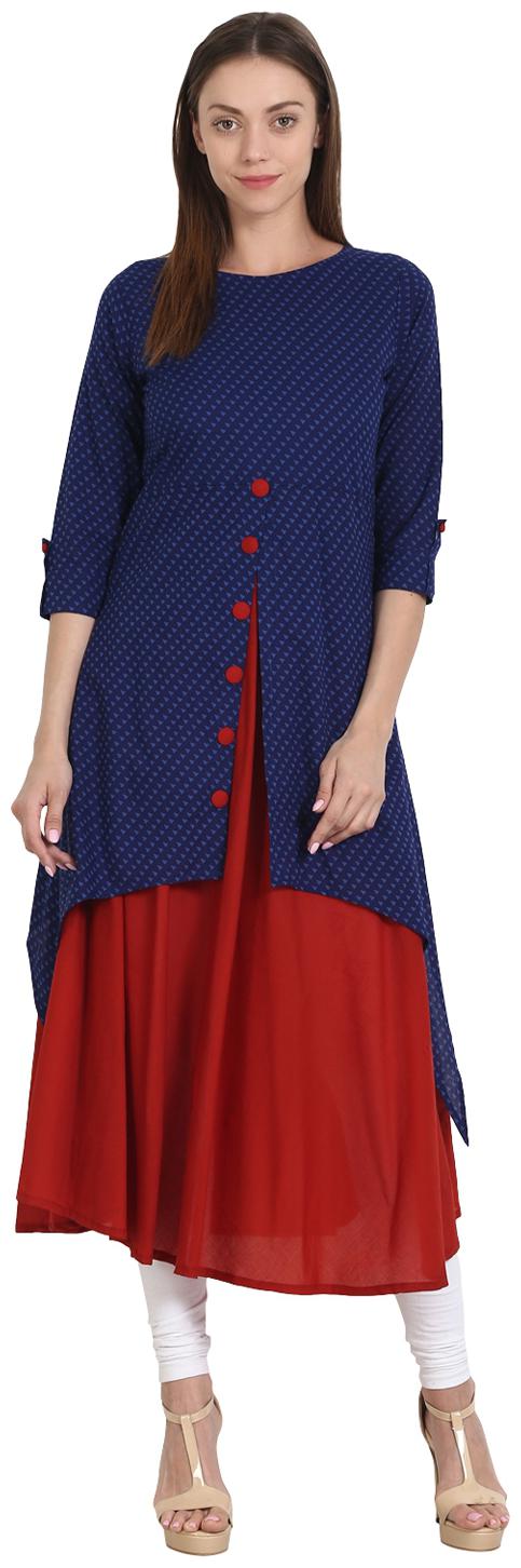 

Nayo Women Blue Printed Layered Kurta