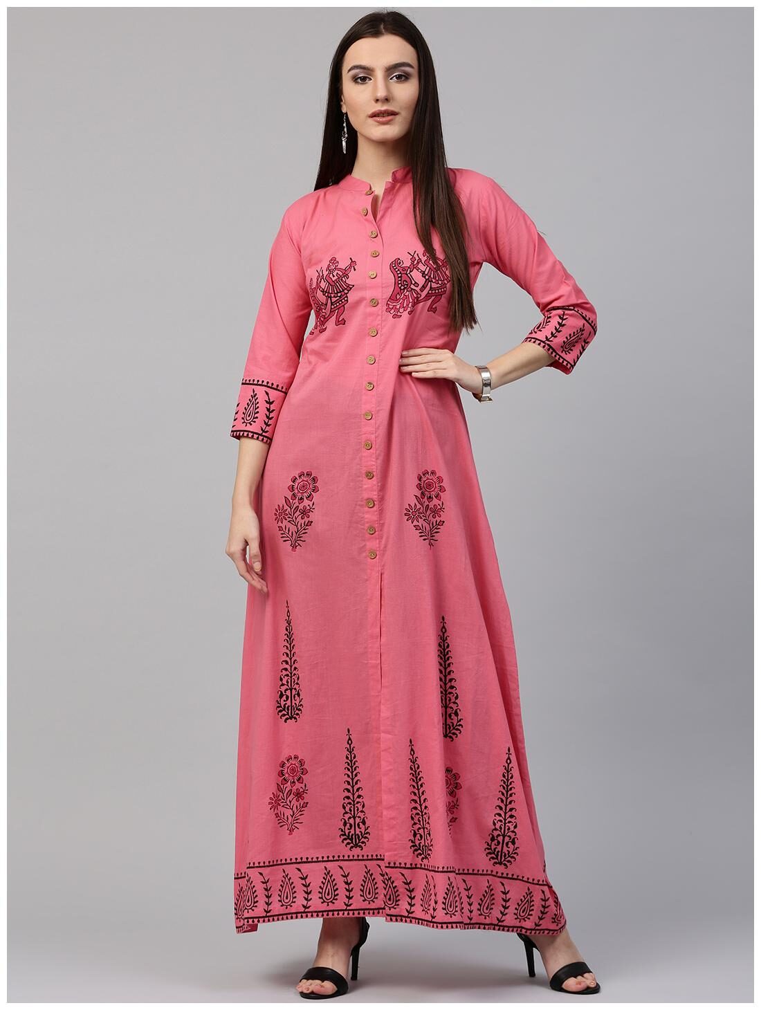 

Nayo Red Printed 3 4th Sleeve Cotton A-Line Kurta