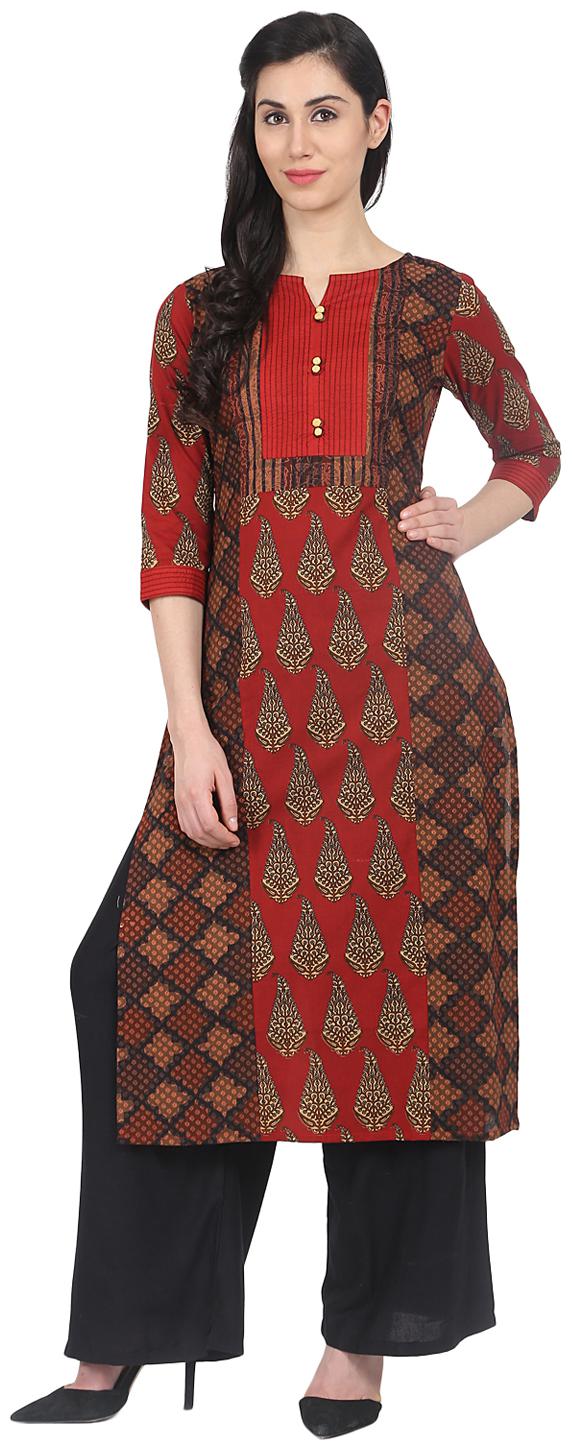 

Nayo Women Red Printed Straight Kurta