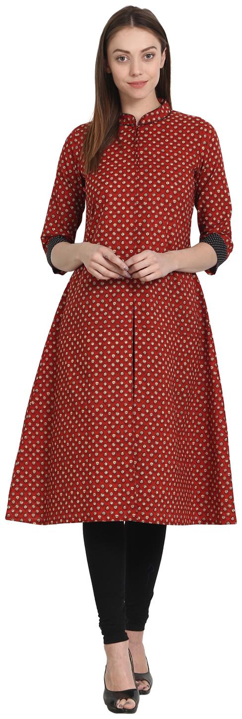 

Nayo Red Printed 3 4 Sleeve Cotton A-Line Kurta