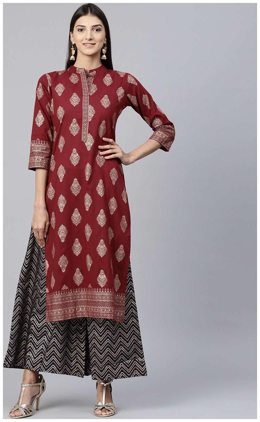 

Nayo Women Red Printed Straight Kurta