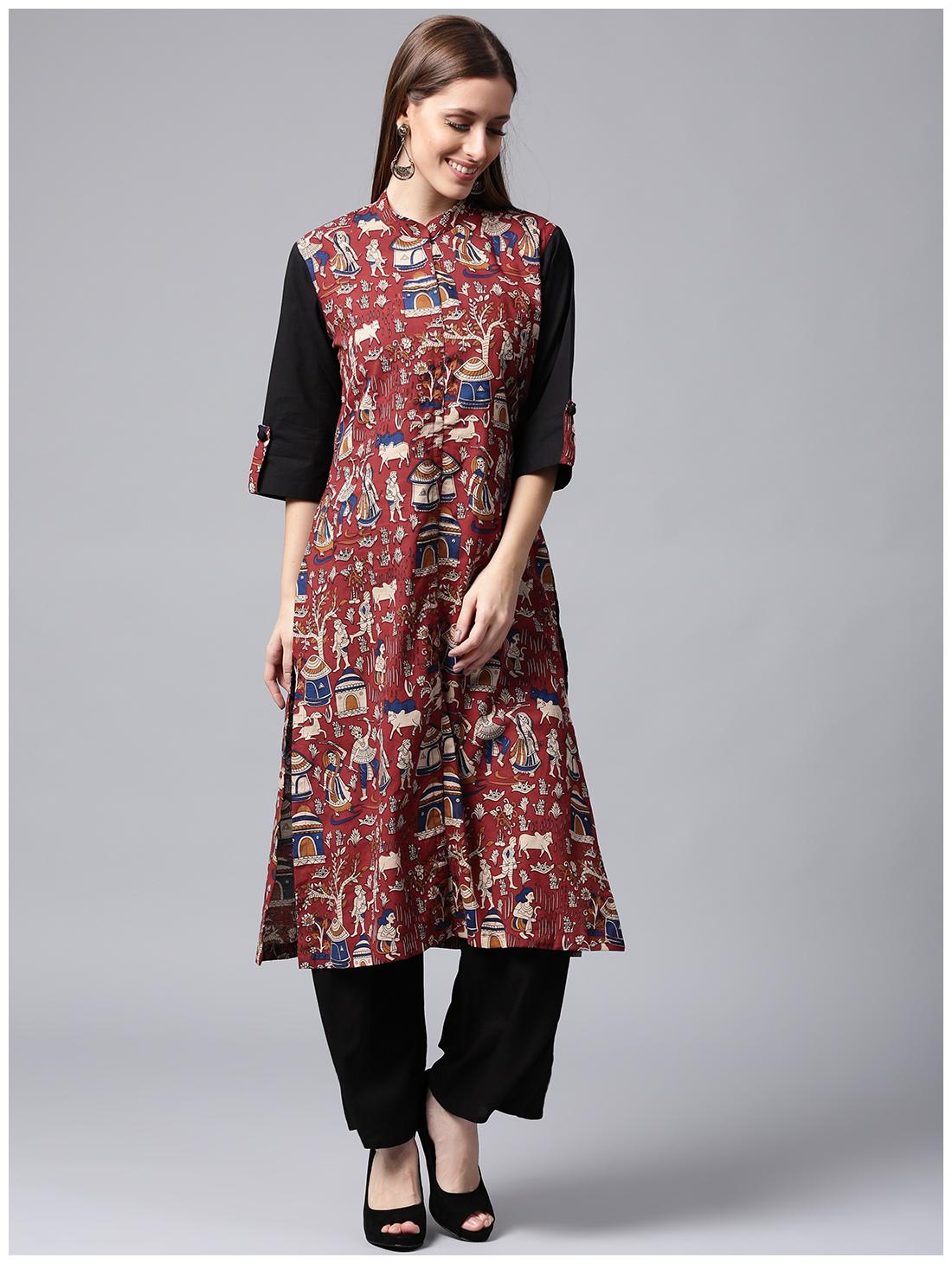

Nayo Women Red Printed Straight Kurta