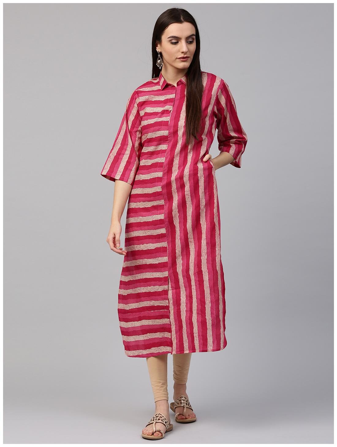 

Nayo Red Printed 3 4th Sleeve Cotton Kurta