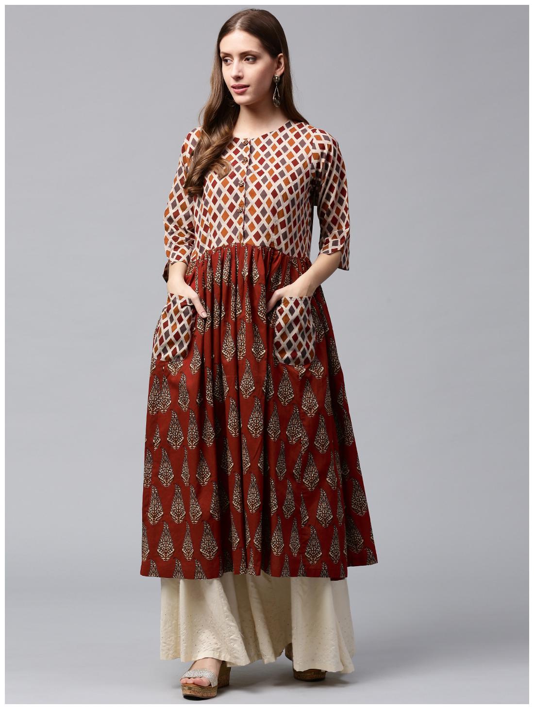 

Nayo Women Red Printed Anarkali Kurta