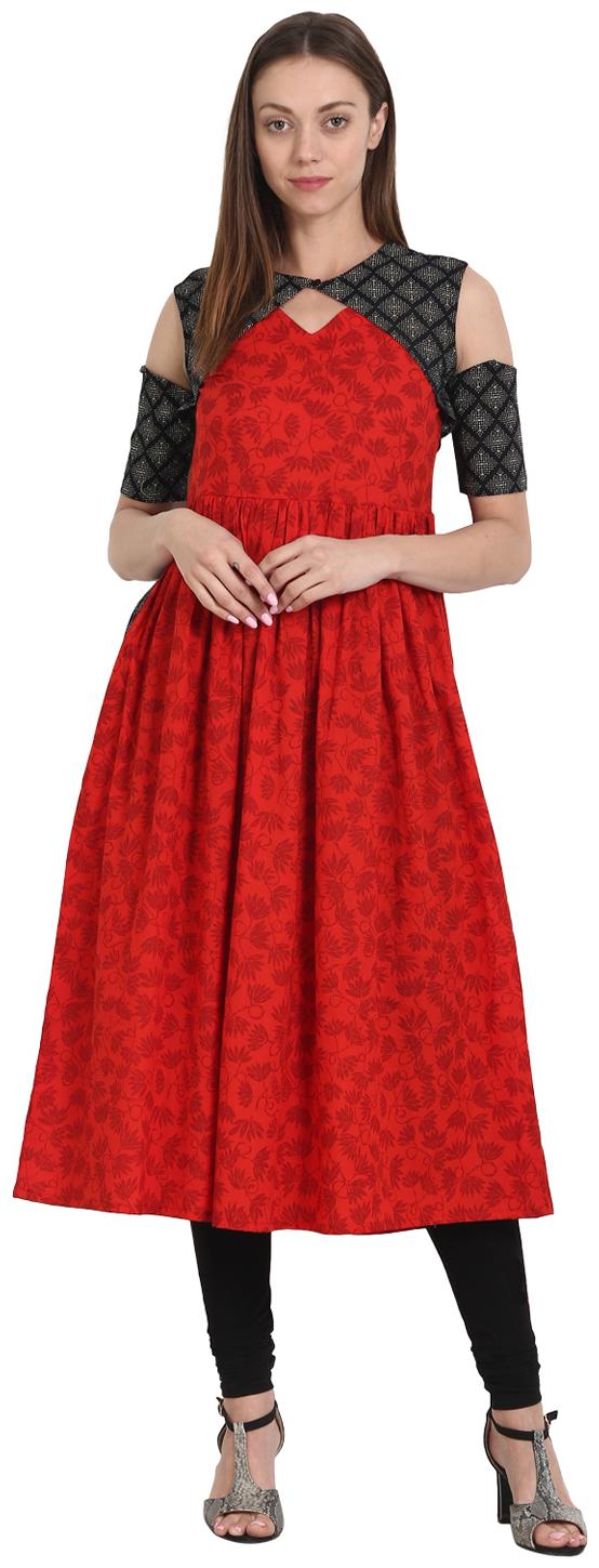 

Nayo Women Red Printed Straight Kurta