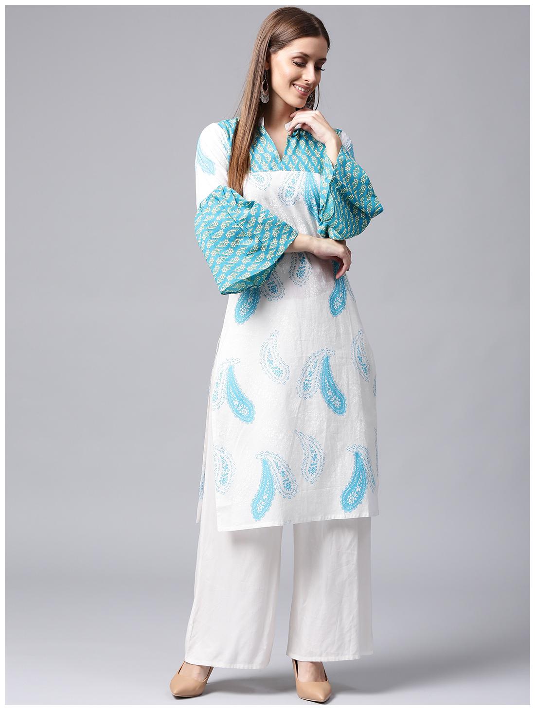 

Nayo Women White Printed Straight Kurta