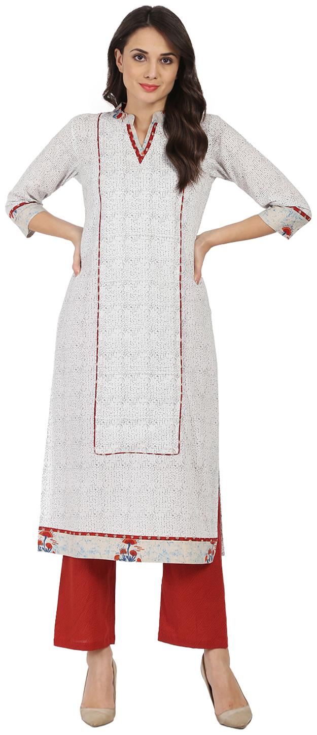 

Nayo Women White Printed Straight Kurta