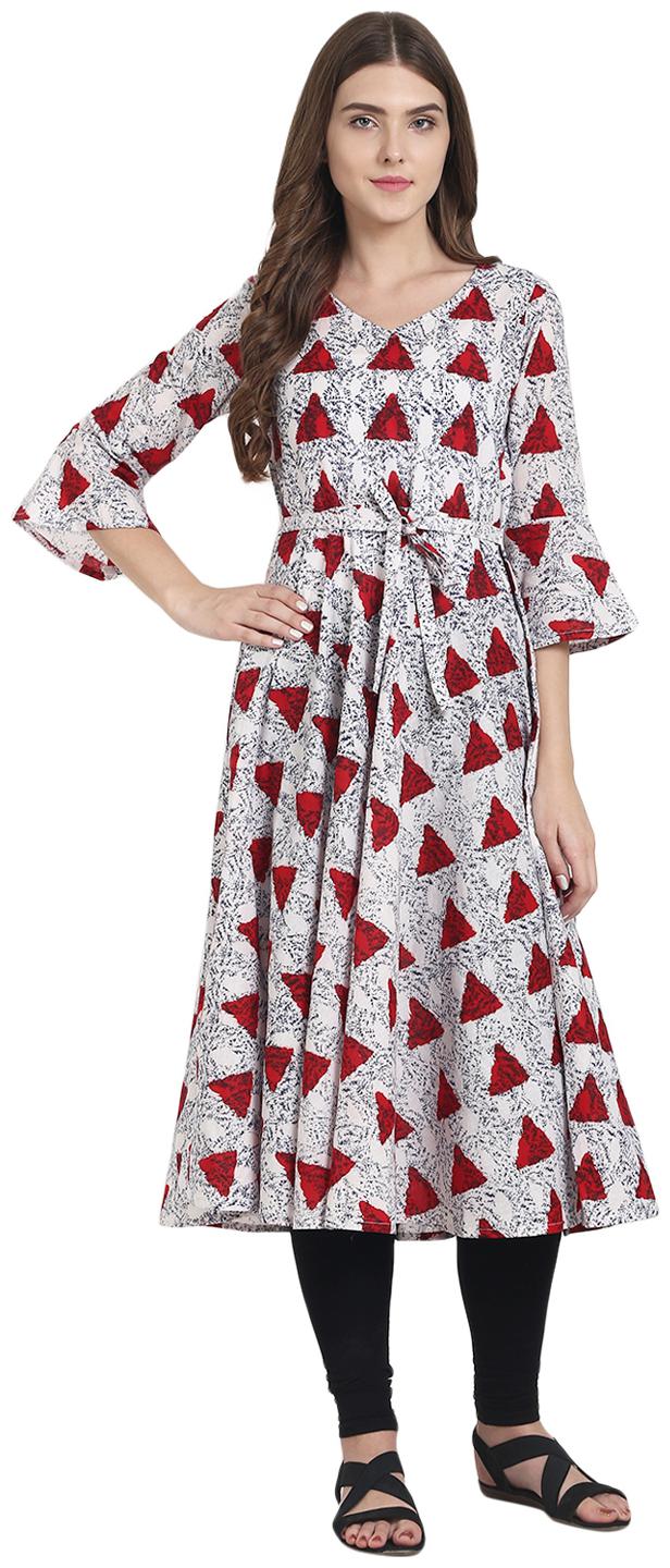 

Nayo White Printed 3 4Th Sleeve Cotton Anarkali Kurta