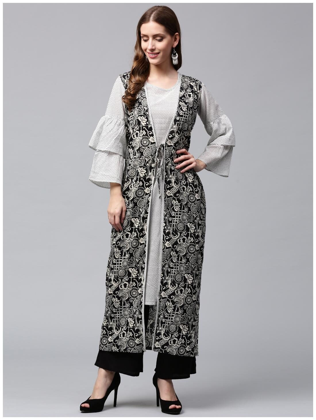 

Nayo Women White Printed Layered Kurta
