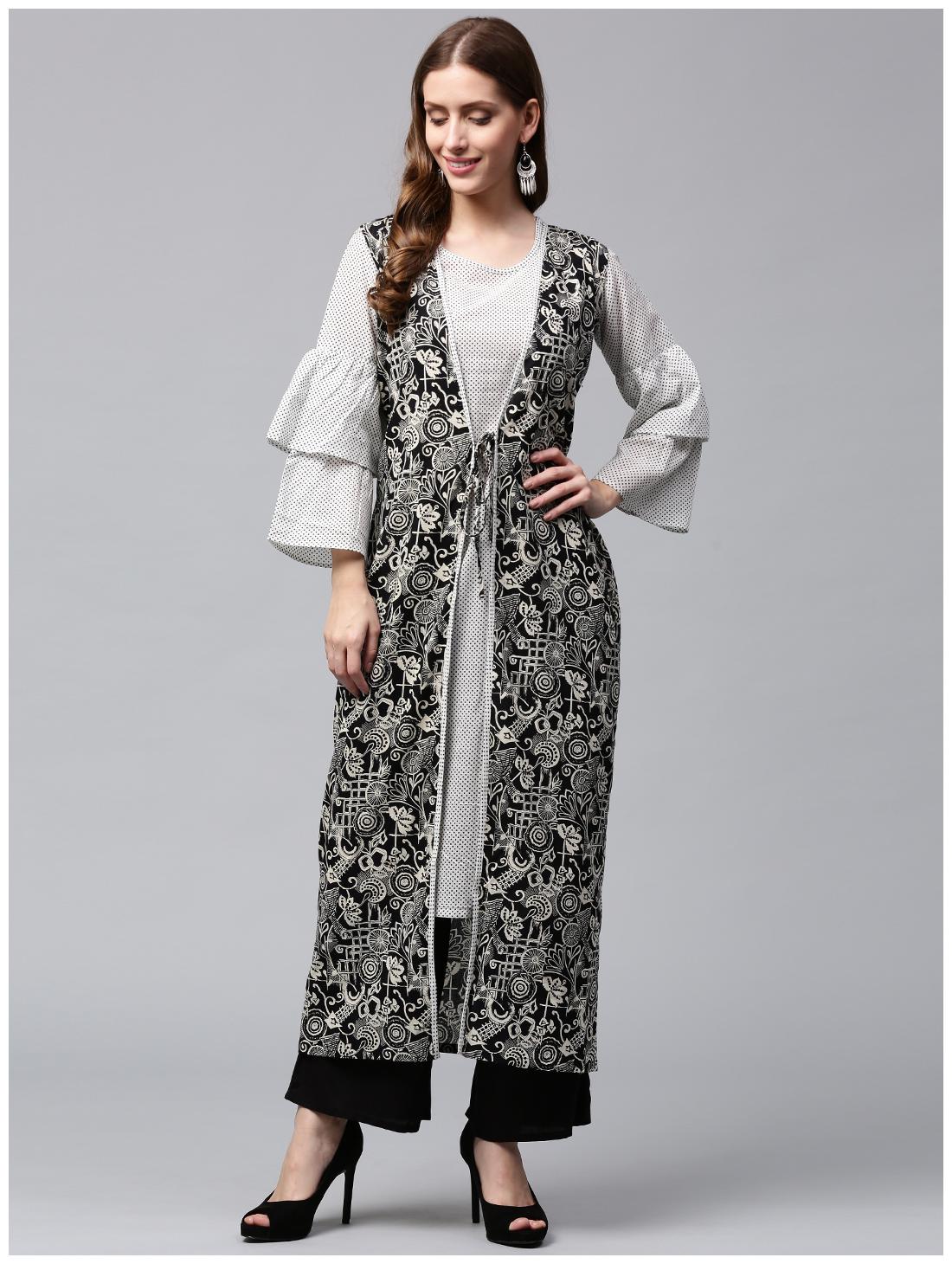 

Nayo Women White Printed Layered Kurta